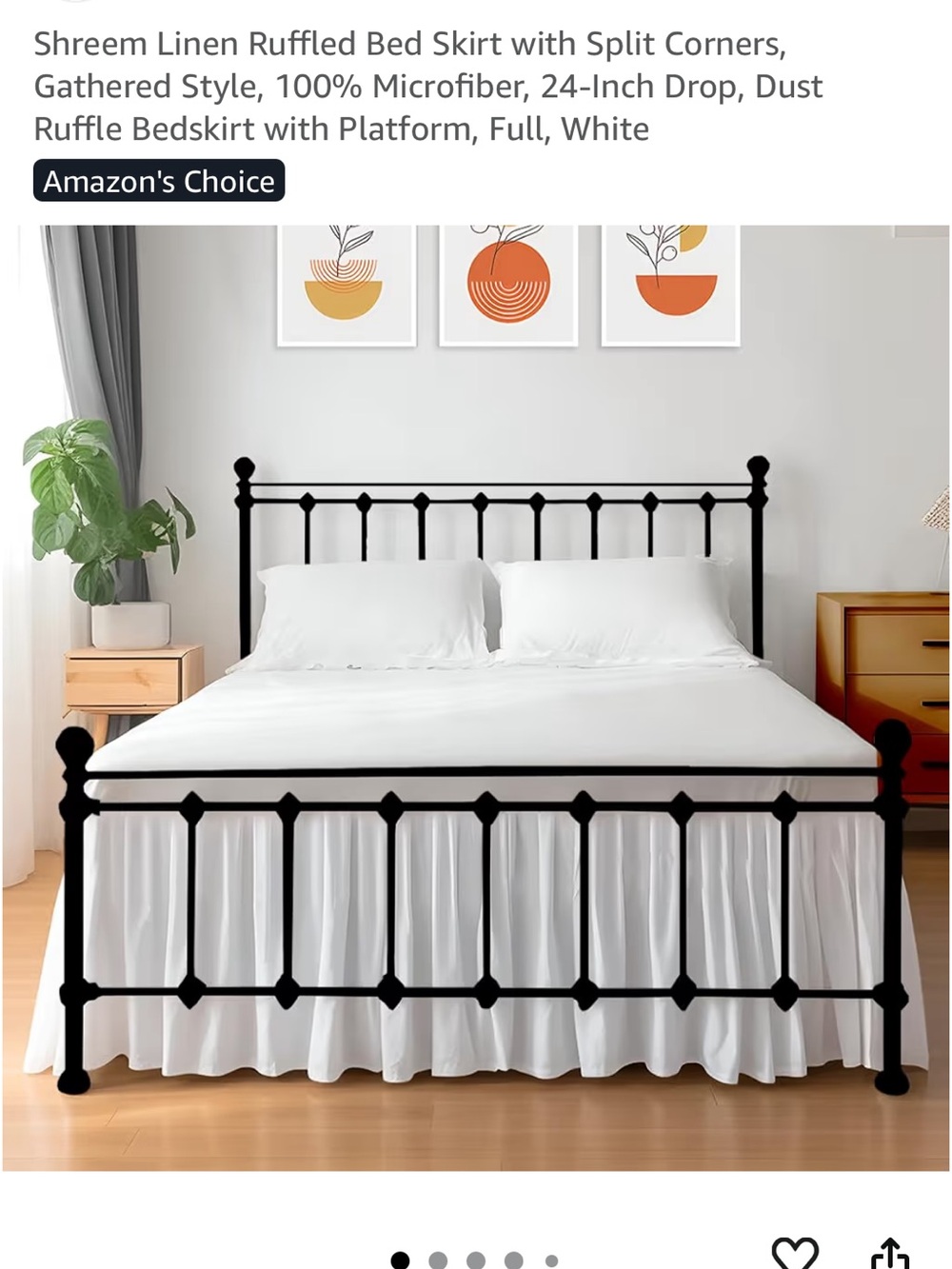 Ruffled Bed Skirt with Split Corners White Size Full with 30 inch drop